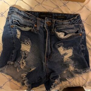 Kendall & Kylie Dark Blue Ripped Jean Shorts